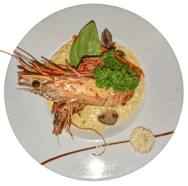 Langoustine grillée sur risotto crémeux Martinique